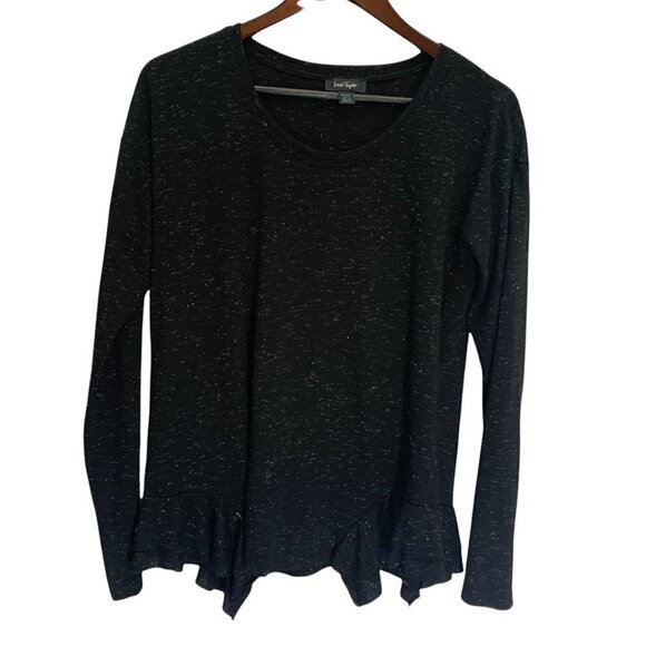 Lord & Taylor Black Sparkle Ruffle Hem T-Shirt Top Size S - Picture 2 of 8